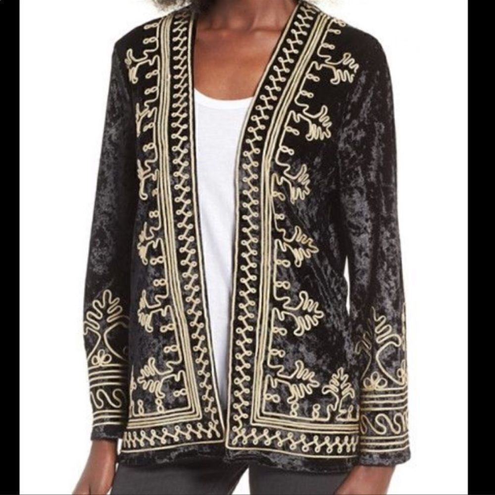 4SI3NNA Velvet Appliqué Black and Gold Jacket.